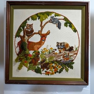 Vintage Forest Animals Textured Wall Art Deer racoon owl squirrel